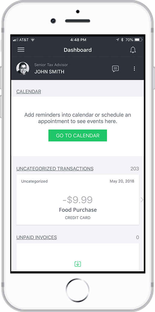 Bookkeeping app iPhone screen